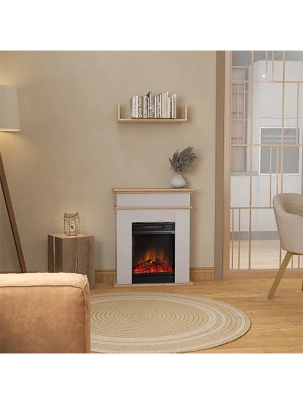 Caminetto Elettrico da pavimento A Libera Installazione A LED Bianco opaco - Rovere chiaro - FORI