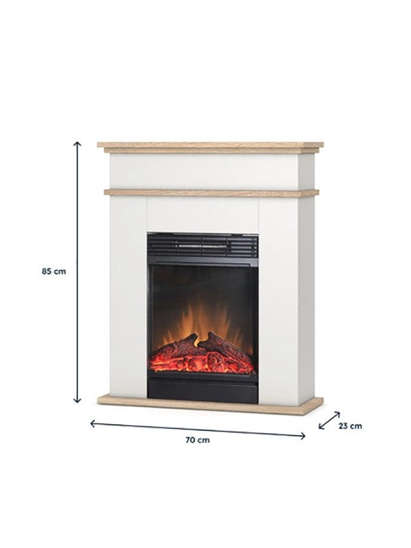 Caminetto Elettrico da pavimento A Libera Installazione A LED Bianco opaco - Rovere chiaro - FORI