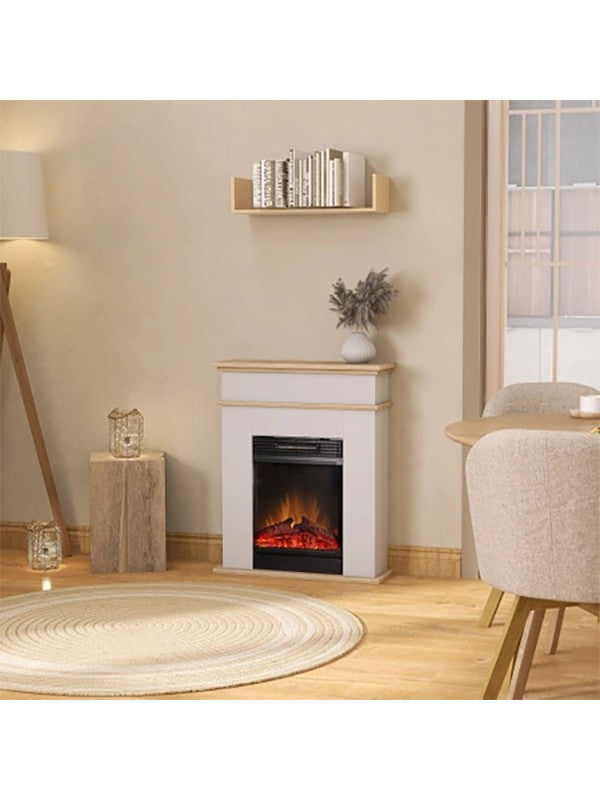 Caminetto Elettrico da pavimento A Libera Installazione A LED Bianco opaco - Rovere chiaro - FORI