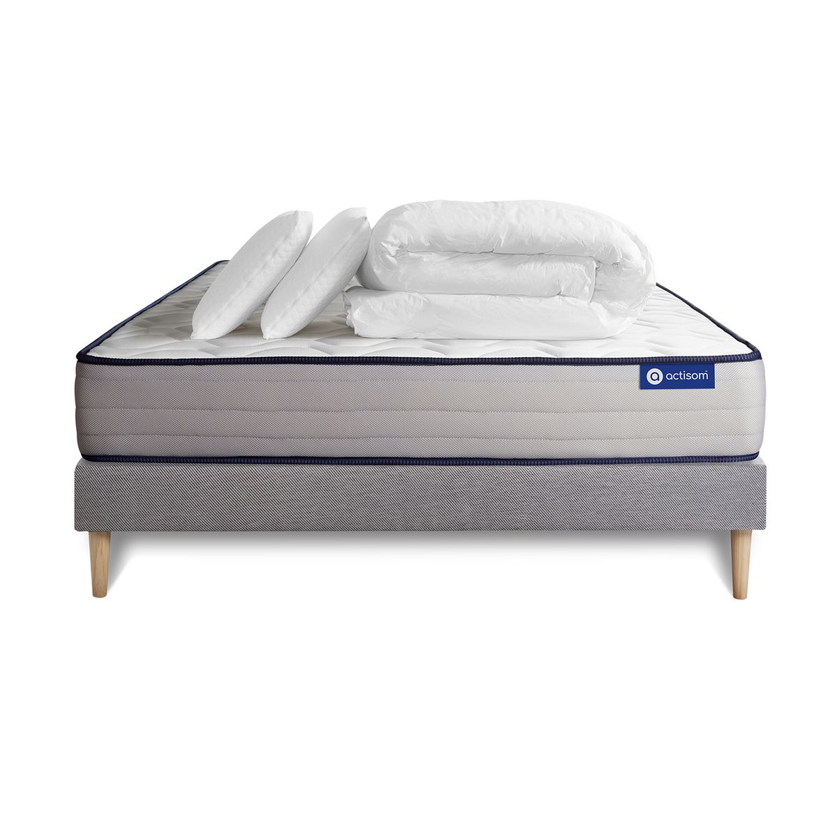 Pacchetto letto completo - Materasso 140x190cm + Box spring con doghe (kit) + 2 cuscini + Piumino - Actiflex Form