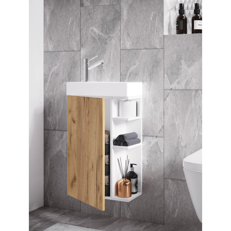 Forma di Ezooza Mobile Sospeso con lavabo in ceramica di alta qualità, Bianco/Rovere ,