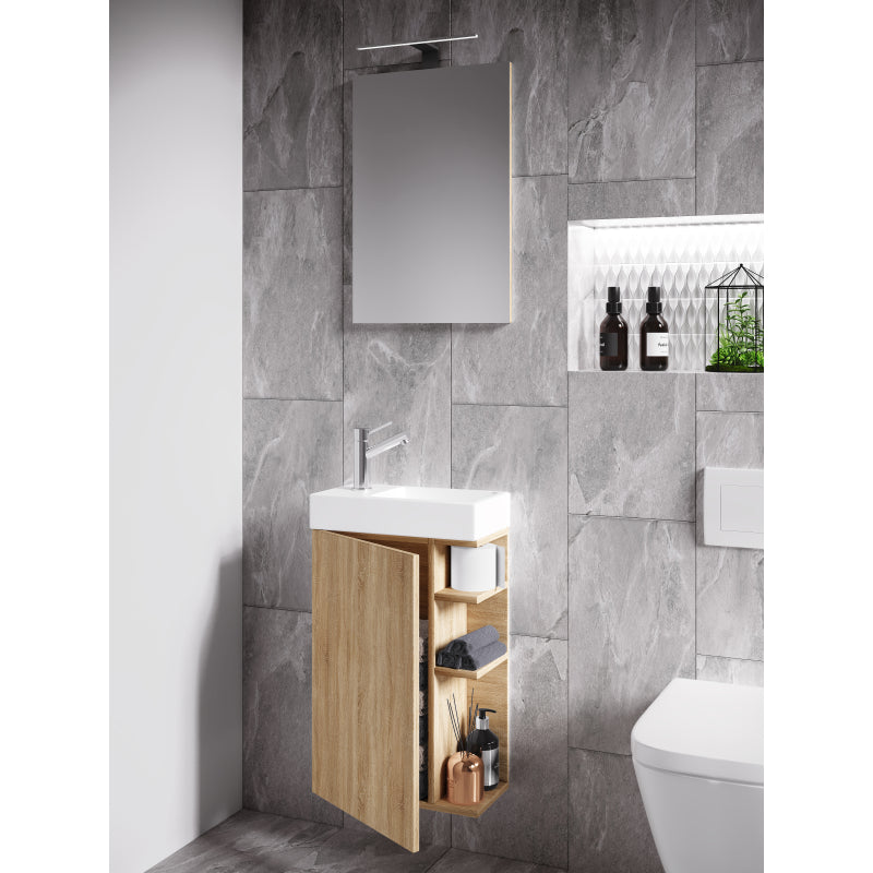 Forma di Ezooza Mobile Sospeso con lavabo in ceramica di alta qualità e specchio, Rovere Sonoma ,