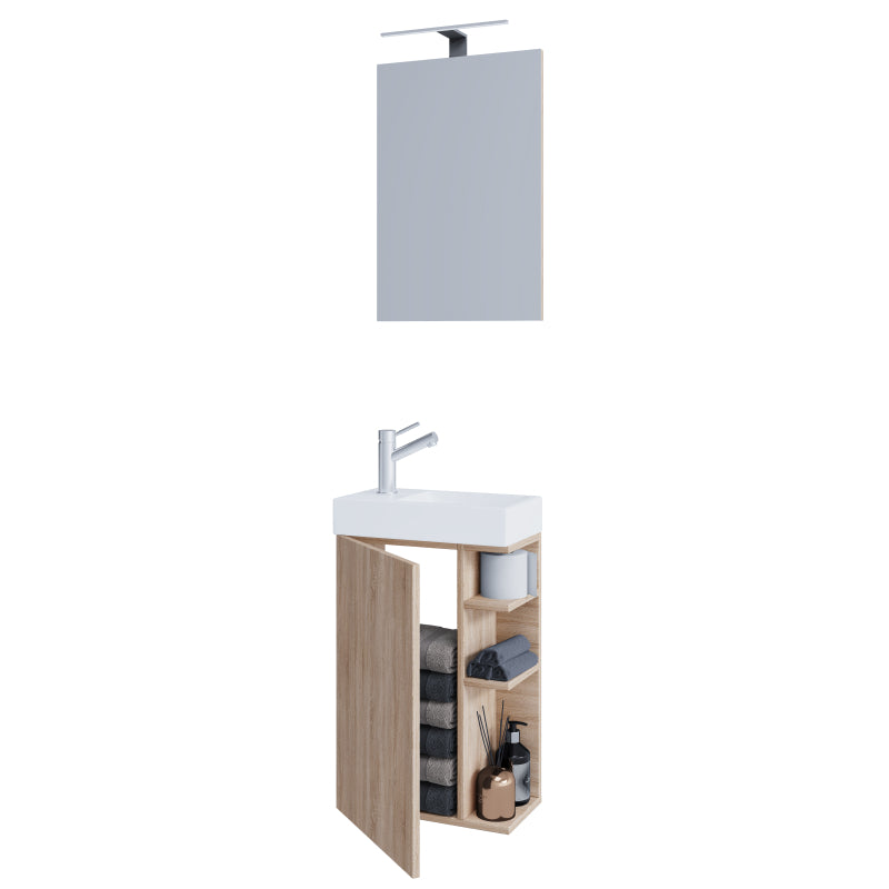 Forma di Ezooza Mobile Sospeso con lavabo in ceramica di alta qualità e specchio, Rovere Sonoma ,