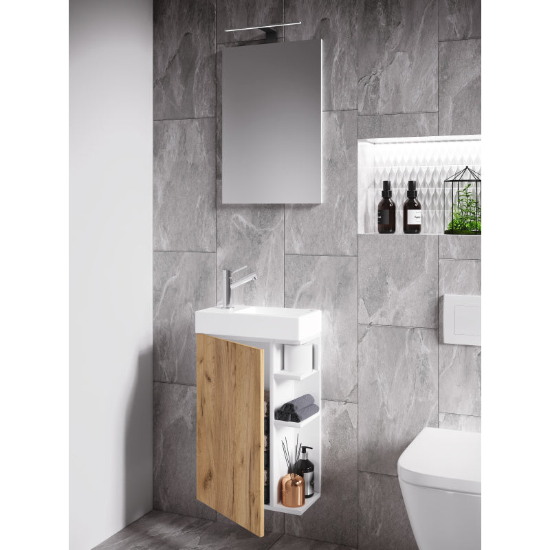 Forma di Ezooza Mobile Sospeso con lavabo in ceramica di alta qualità e specchio, Bianco/Rovere ,