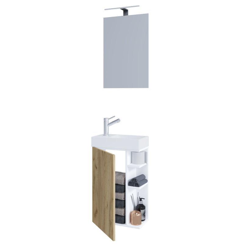 Forma di Ezooza Mobile Sospeso con lavabo in ceramica di alta qualità e specchio, Bianco/Rovere ,