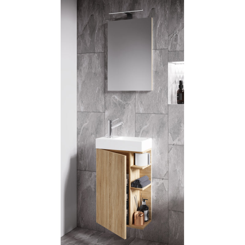 Forma di Ezooza Mobile Sospeso con lavabo in ceramica di alta qualità e specchio, Rovere Sonoma ,