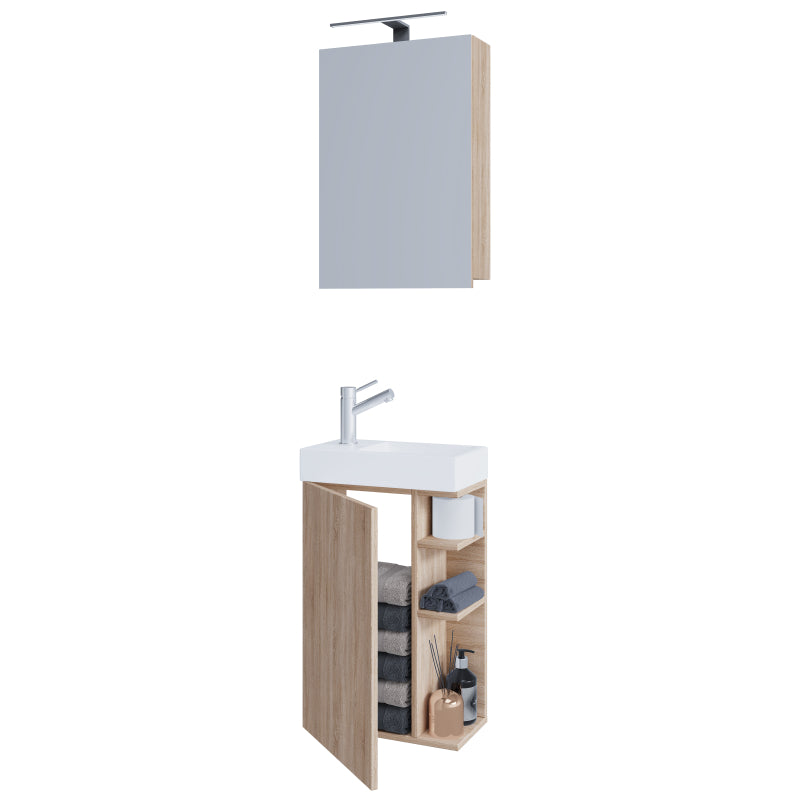 Forma di Ezooza Mobile Sospeso con lavabo in ceramica di alta qualità ed armadietto a specchio, Rovere Sonoma ,