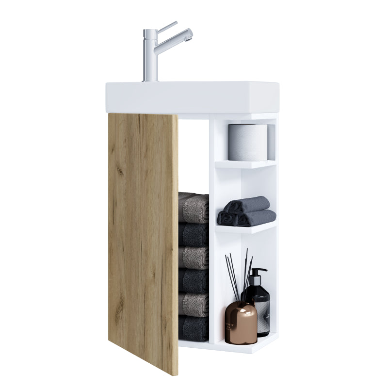 Forma di Ezooza Mobile Sospeso con lavabo in ceramica di alta qualità, Bianco/Rovere ,