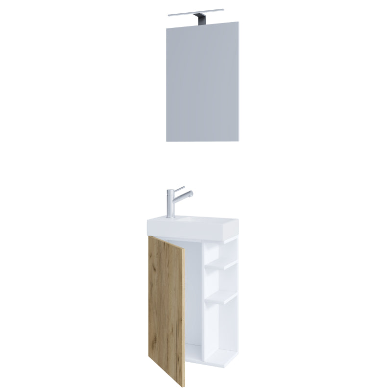 Forma di Ezooza Mobile Sospeso con lavabo in ceramica di alta qualità e specchio, Bianco/Rovere ,