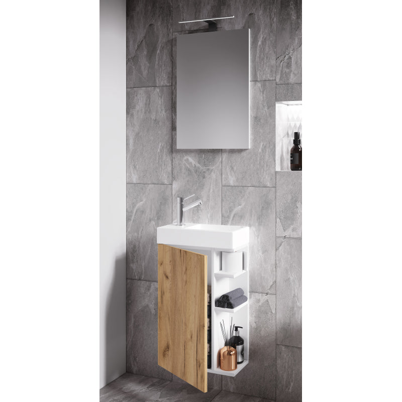 Forma di Ezooza Mobile Sospeso con lavabo in ceramica di alta qualità e specchio, Bianco/Rovere ,