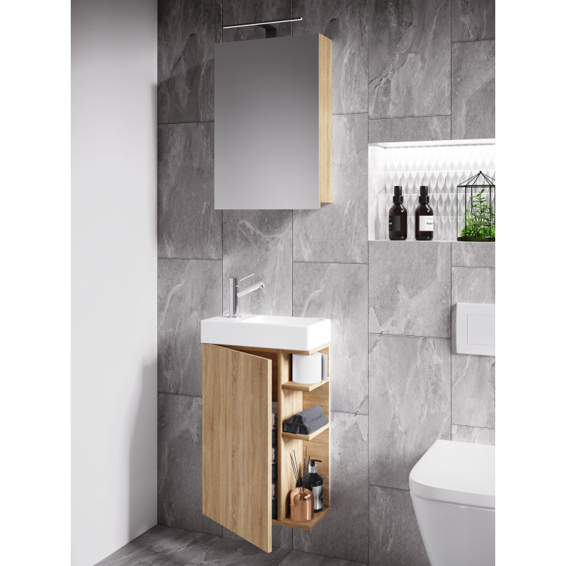 Forma di Ezooza Mobile Sospeso con lavabo in ceramica di alta qualità ed armadietto a specchio, Rovere Sonoma ,