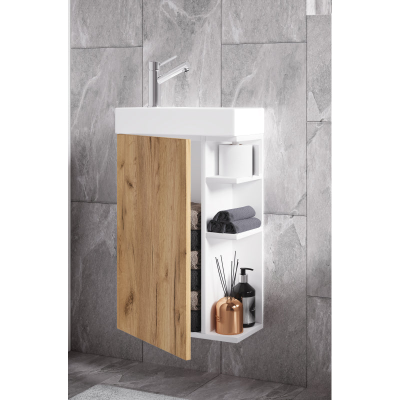 Forma di Ezooza Mobile Sospeso con lavabo in ceramica di alta qualità, Bianco/Rovere ,