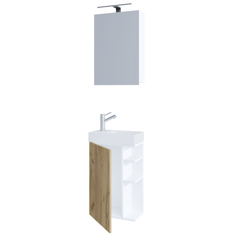 Forma di Ezooza Mobile Sospeso con lavabo in ceramica di alta qualità ed armadietto a specchio, Bianco/Rovere ,