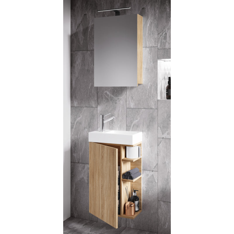 Forma di Ezooza Mobile Sospeso con lavabo in ceramica di alta qualità ed armadietto a specchio, Rovere Sonoma ,