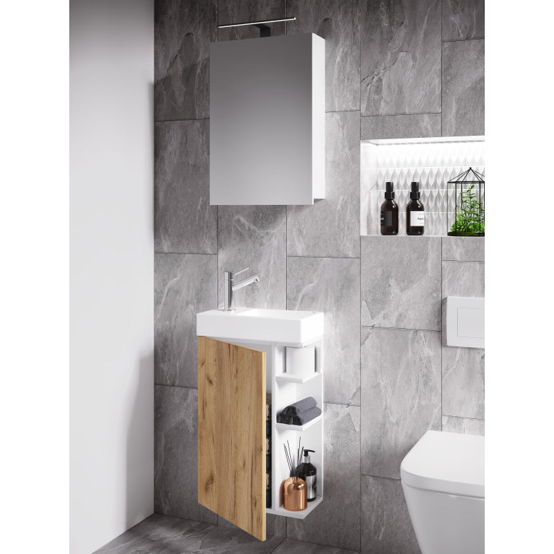 Forma di Ezooza Mobile Sospeso con lavabo in ceramica di alta qualità ed armadietto a specchio, Bianco/Rovere ,