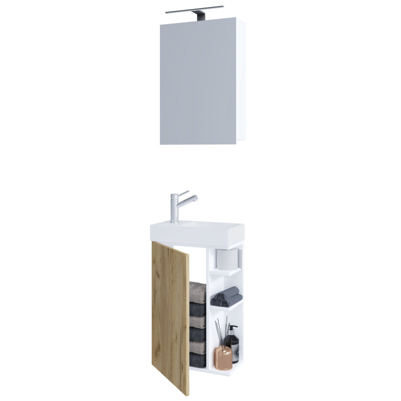 Forma di Ezooza Mobile Sospeso con lavabo in ceramica di alta qualità ed armadietto a specchio, Bianco/Rovere ,