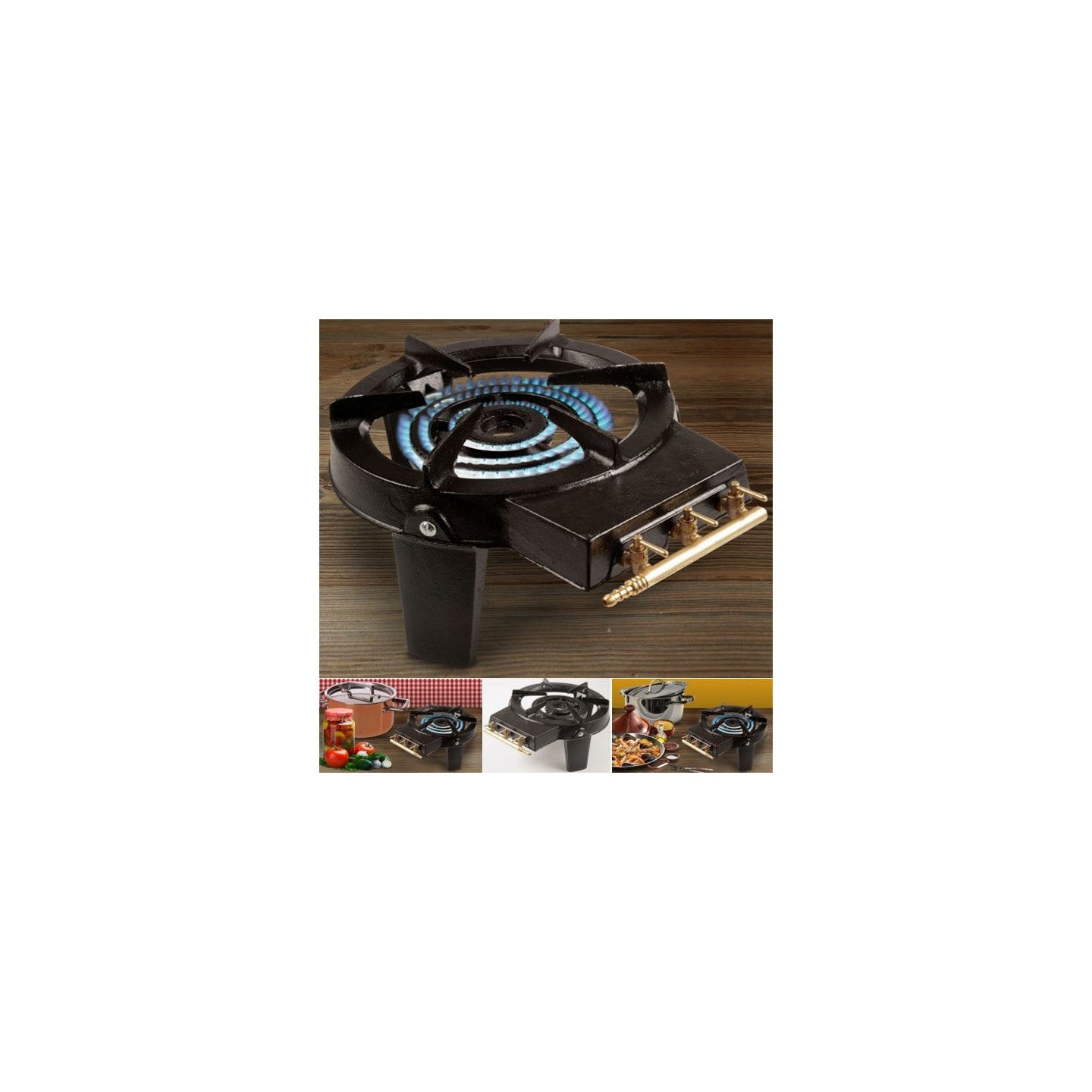 ProBache - Fornello a gas in ghisa con 3 rubinetti in ottone