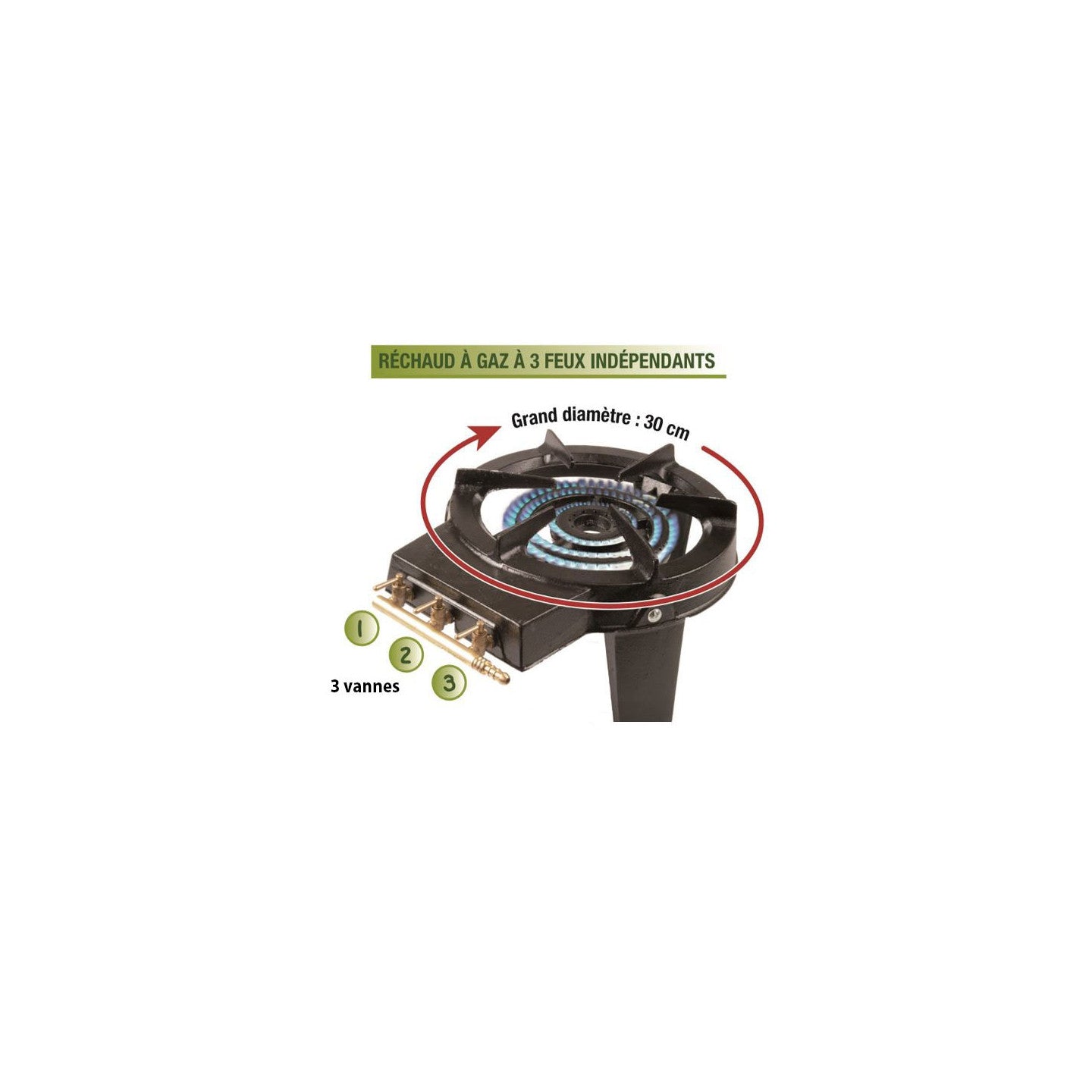 ProBache - Fornello a gas in ghisa con 3 rubinetti in ottone