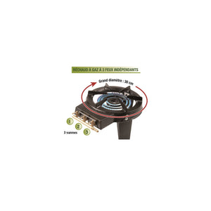 ProBache - Fornello a gas in ghisa con 3 rubinetti in ottone