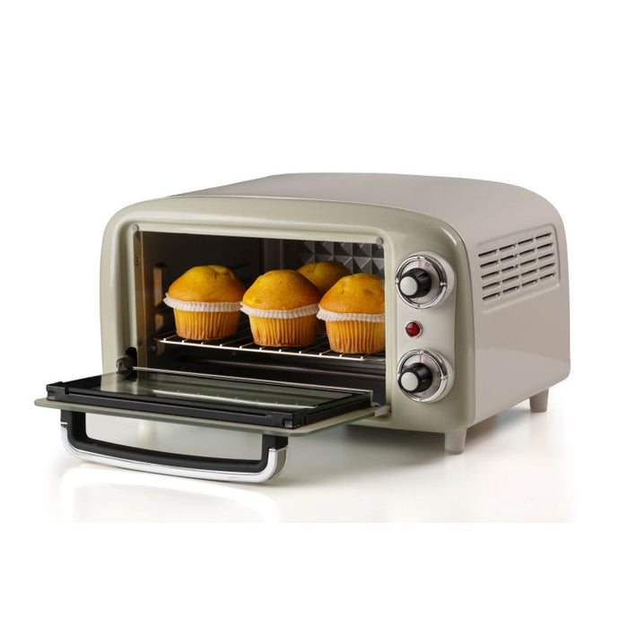 Forno Elettrico Vintage 800W - Capacità 10L - Doppio vetro - Retrò - Beige