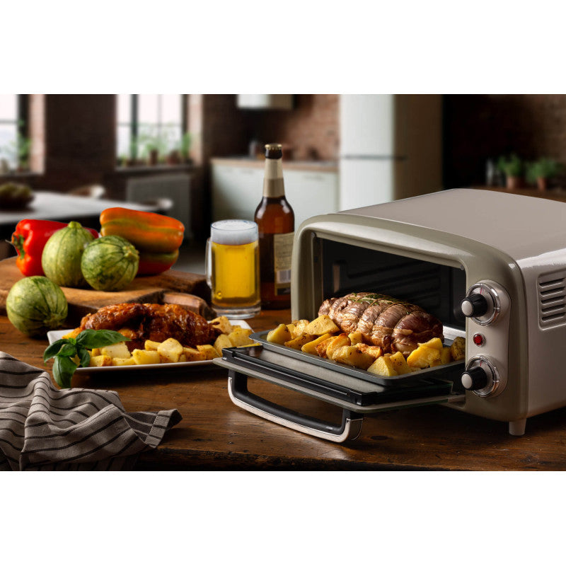 Forno Elettrico Vintage 800W - Capacità 10L - Doppio vetro - Retrò - Beige