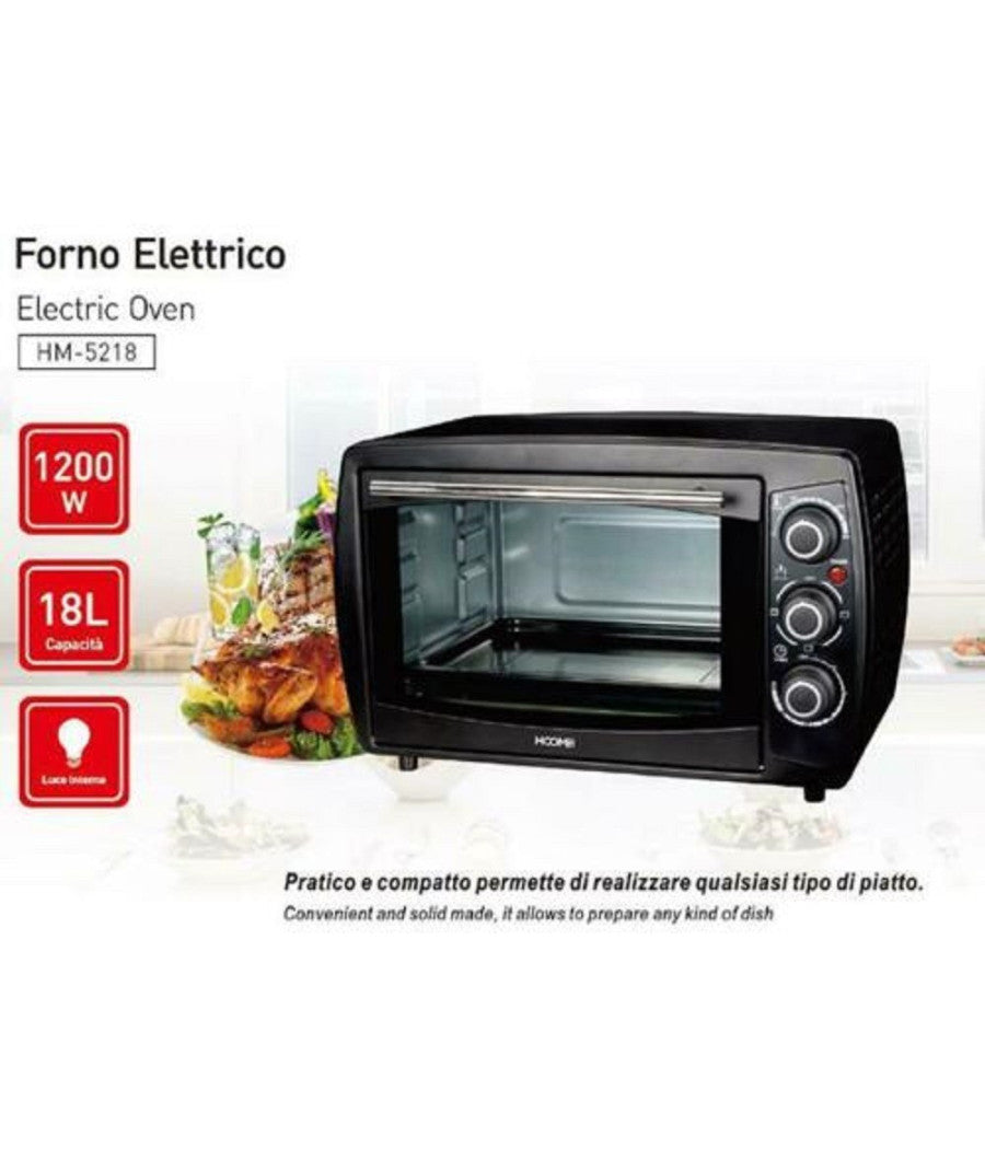 Forno Fornetto Elettrico 1200 Watt 18 Litri Luce Interna Timer E Termostato         