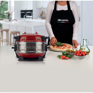 Forno pizza doppio 2300W, 2 pietre refrattarie, 5 livelli di cottura, 2 pale inox - Rosso