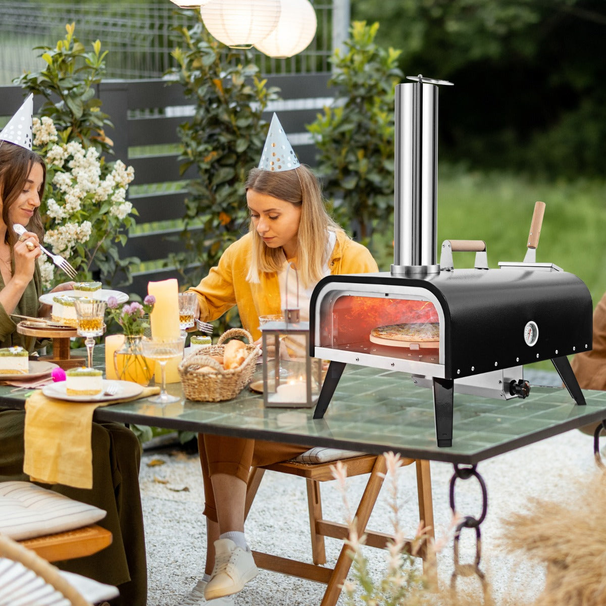 Forno per pizza portatile con pietra per pizza da 30cm, Forno per pizza da esterno in acciaio inossidabile a 3 strati-Strumenti cucina