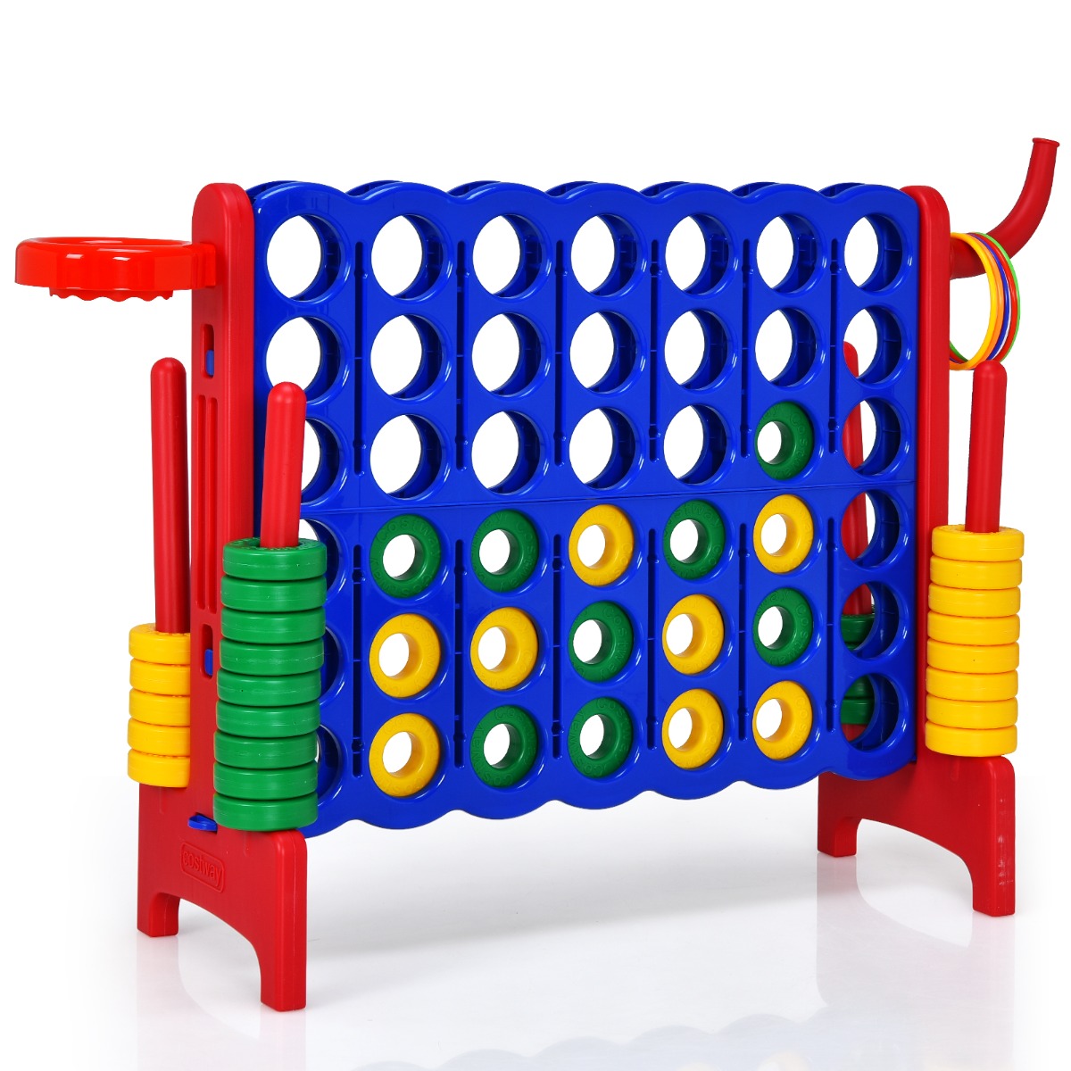 Forza 4 gigante con canestro e gioco di lancio, Gioco da esterno per bambini e adulti 84x33x79 cm Rosso-Giochi esterni