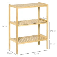 Scaffale Multiuso a 3 Ripiani Salvaspazio in Bambù, Mensola per Bagno, Salotto e Cucina, Facile da Montare, 62x33x80cm, Colore Naturale