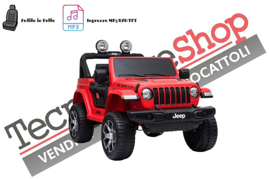 Auto Macchina Elettrica per Bambini JEEP FIAT Wrangler RUBICON 12V 2 Posti  con Mp3 - Sedile in Pelle -Rosso