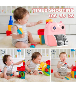 Fotocamera Istantanea Bambini Digitale Hd 1080p 4 Rotoli Scheda Sd Doppia Lente         