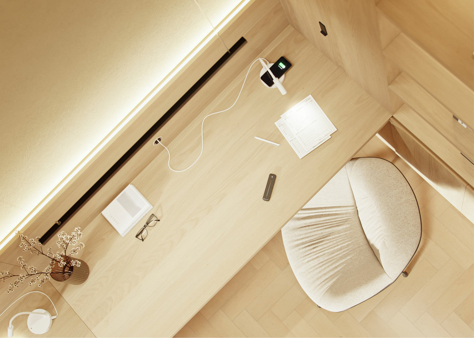 Beneito Faure Lampada da Tavolo Led Stem - 5W, Luce calda, Per scrivania, lettura e comodino, Ricarica Wireless, Testa Orientabile - Colore Bianco​