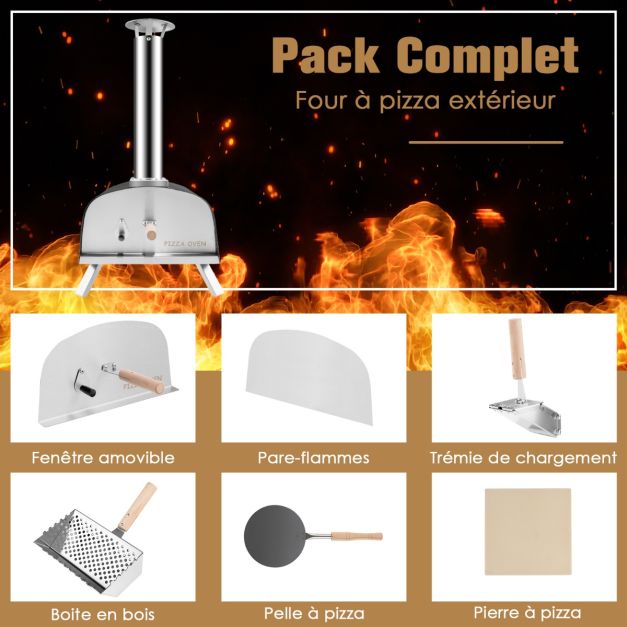 Forno per pizza da esterno a pellet con pietra refrattaria pala ignifuga gambe pieghevoli camino estraibile 20_0008602