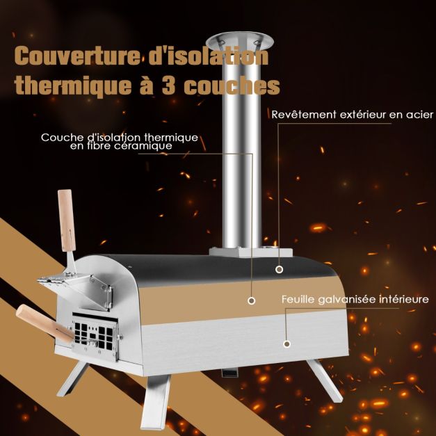 Forno per pizza da esterno a pellet con pietra refrattaria pala ignifuga gambe pieghevoli camino estraibile 20_0008602