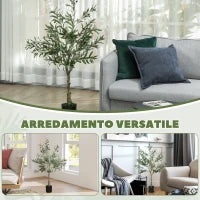 Pianta Artificiale di Olivo Alta 120 cm, Albero Finto con 450 Foglie e 20 Olive, Vaso Incluso