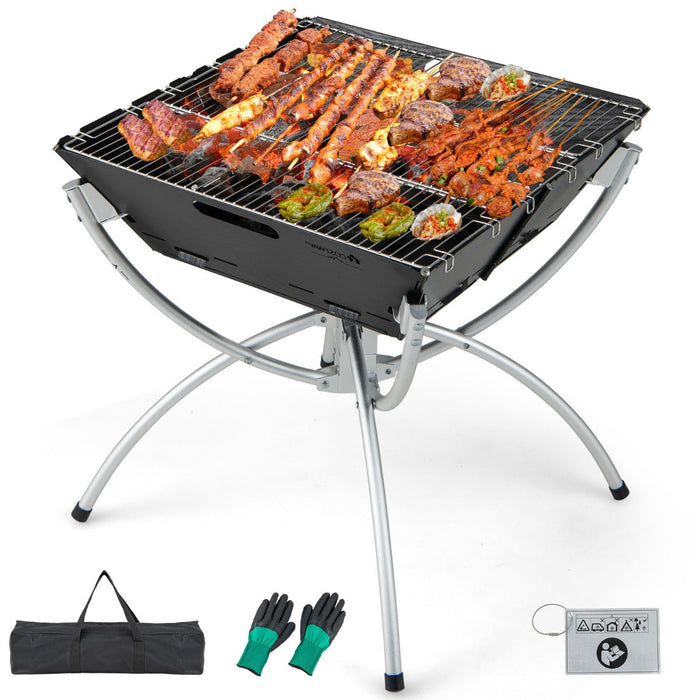 Braciere a carbone pieghevole da esterno Braciere portatile 3 in 1 Griglie in acciaio inossidabile con borsa per il trasporto e guanti per giardino Nero 20_0007933