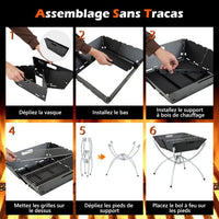 Braciere a carbone pieghevole da esterno Braciere portatile 3 in 1 Griglie in acciaio inossidabile con borsa per il trasporto e guanti per giardino Nero 20_0007933