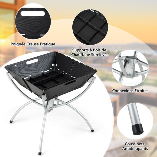 Braciere a carbone pieghevole da esterno Braciere portatile 3 in 1 Griglie in acciaio inossidabile con borsa per il trasporto e guanti per giardino Nero 20_0007933