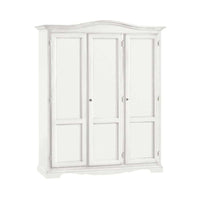 Armadio appendiabiti con bastone 3 ante e 3 ripiani arte povera in legno massello e mdf con rifinitura in bianco 158x56x197 H