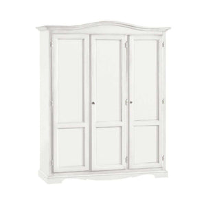 Armadio appendiabiti con bastone 3 ante e 3 ripiani arte povera in legno massello e mdf con rifinitura in bianco 158x56x197 H