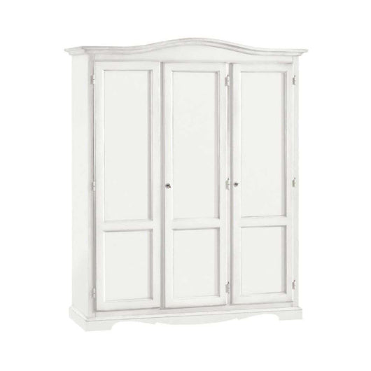 Armadio appendiabiti con bastone 3 ante e 3 ripiani arte povera in legno massello e mdf con rifinitura in bianco 158x56x197 H