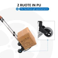 HOMCOM Carrello Portapacchi Pieghevole max 70kg con Maniglie Telescopiche e Altezza Regolabile, 41x38.5x100 cm, Argento