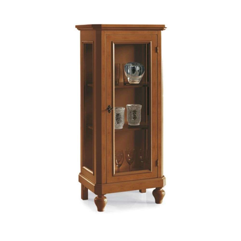 Vetrina colore noce con 1 anta a vetro in stile classico in legno massello e mdf 60x40x131 H