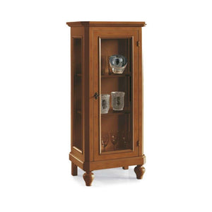 Vetrina colore noce con 1 anta a vetro in stile classico in legno massello e mdf 60x40x131 H