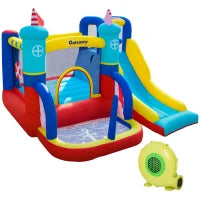 Castello Gonfiabile 4 in 1 Bimbi 3-8 Anni, Scivolo e Piscina, 265x260x200cm