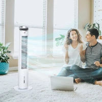 Climatizzatore Raffrescatore d'Aria 4 in 1, Ventilatore a Colonna, Umidificatore, Purificatore, Oscillante, Timer, 3 Modalità, 3 Velocità, Telecomando, Serbatoio 2L con 2 Blocchi Refrigeranti, Bianco