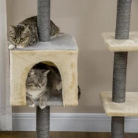 Tiragraffi per Gatti Alto 156cm con Lettino, Casetta e Pali Tiragraffi in Sisal