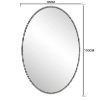 Specchio retrò ovale con cornice in ferro, da parete per bagno, soggiorno, 65x3x100 cm, Argento