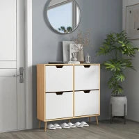 Mobile Scarpiera in Truciolato e Pino con 4 Cassetti e 2 Ripiani Regolabili per ogni Cassetto, 95x26x95 cm